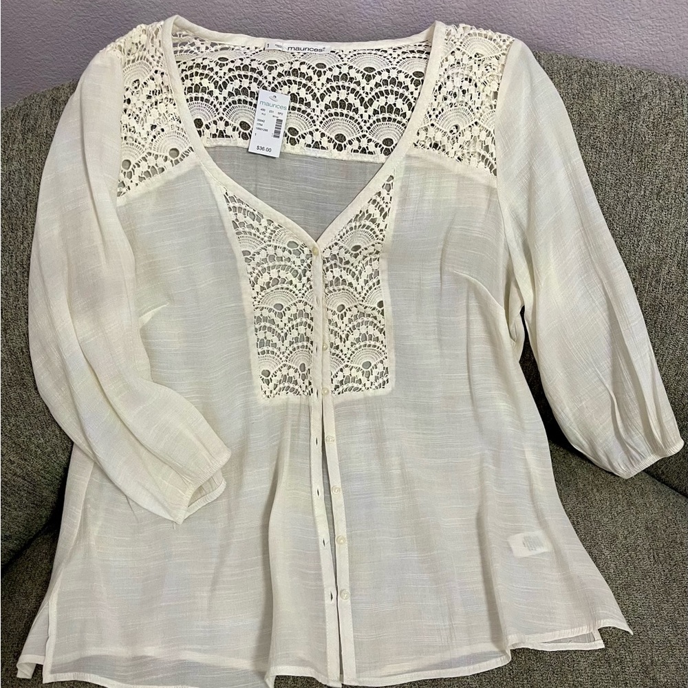 Sweet crochet button down shirt.